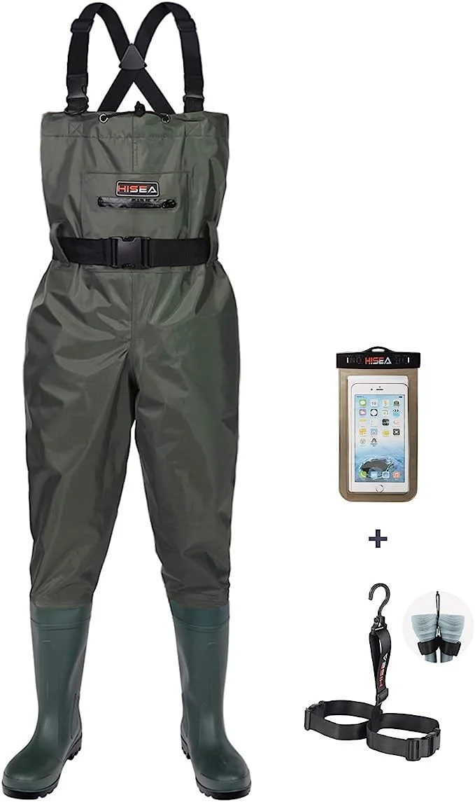 HISEA Upgrade Chest Waders Fishing Waders for Men with Boots Waterproof Lightweight Bootfoot Cleated 2-Ply Nylon/PVC