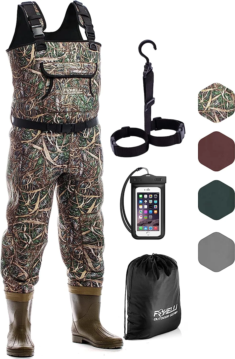 Foxelli Neoprene Chest Waders - Camo Hunting & Fishing Waders for Men & Women with Boots, Waterproof Bootfoot Waders